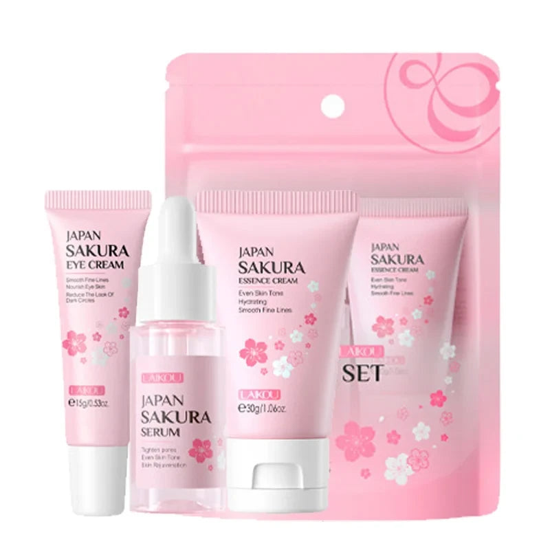 24K Vitamin C Sakura Skincare Set – Cream, Serum & Eye Cream 3-Piece Kit