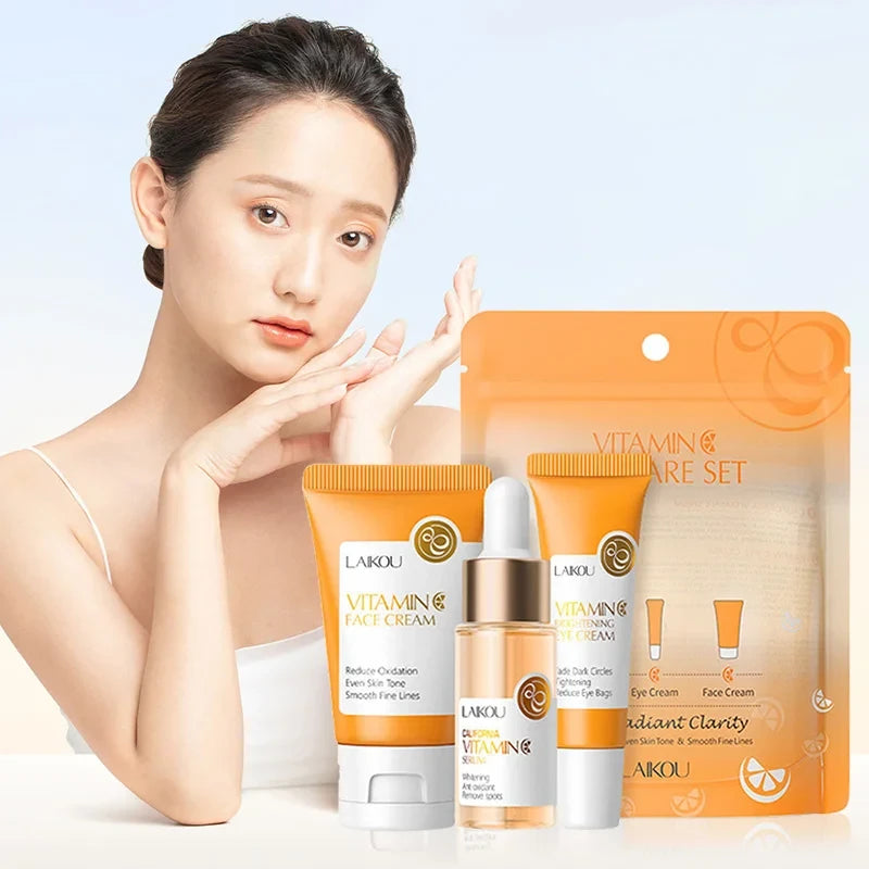 24K Vitamin C Sakura Skincare Set – Cream, Serum & Eye Cream 3-Piece Kit