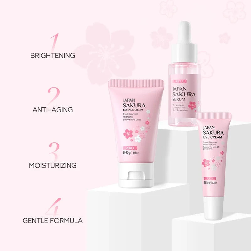 24K Vitamin C Sakura Skincare Set – Cream, Serum & Eye Cream 3-Piece Kit